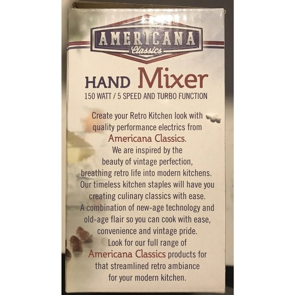 Americana Classics Hand Mixer 5-Speed, 150 watt Turbo Function Turquoise NIB - Picture 2 of 5